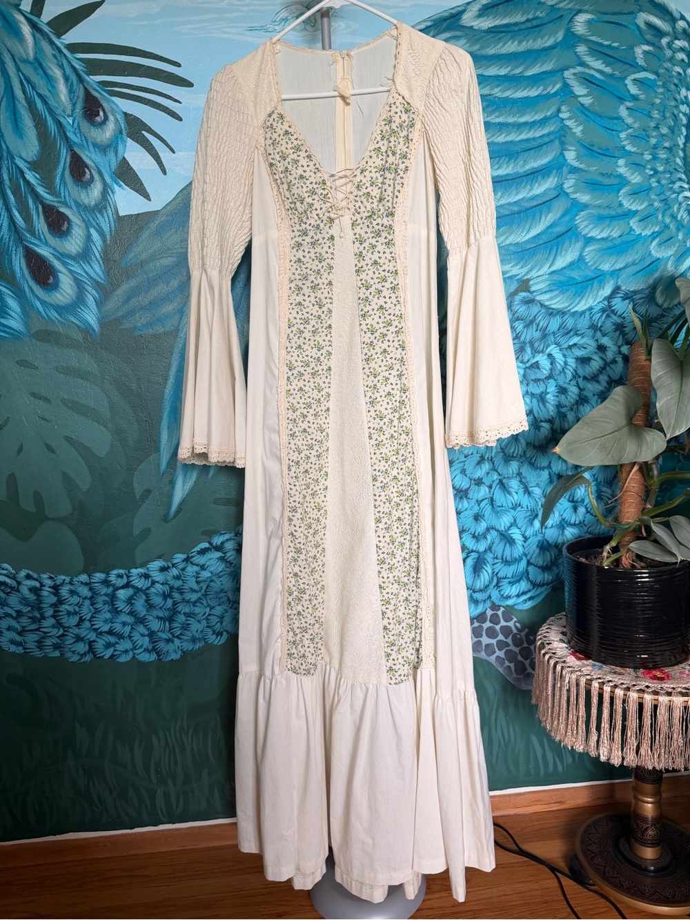 Vintage Gunne Sax Maxi Prairie Dress with Bell Sleeves sz S
